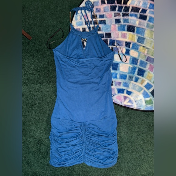 Sky Blue Mini Dress with Jeweled Neckline - New - Picture 4 of 6